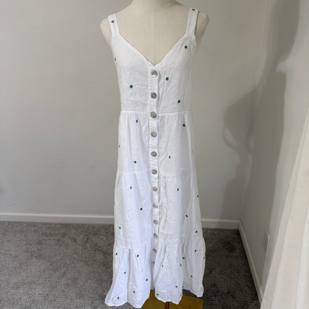 Rails $244 Violet Green Daisy Embroidery White Linen Blend Maxi Dress Medium - Picture 2 of 12